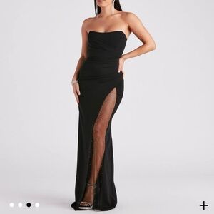 Black Strapless Dress with studded slit